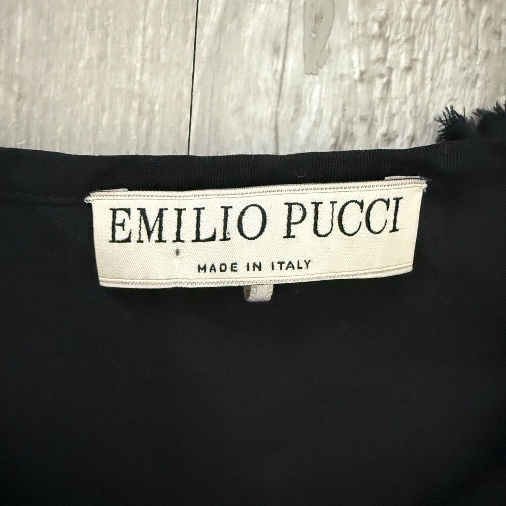Emilio Pucci Ruffle Tie-Neck Blouse Size 6 Black Long Sleeve Italy Dark Romantic - Picture 3 of 7